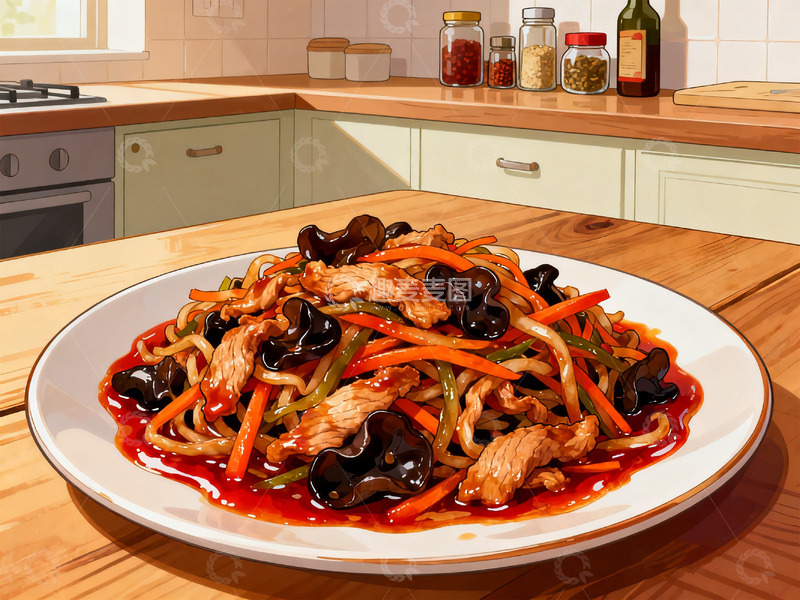 高清大图下载【趣麦麦图】鱼香肉丝插画4