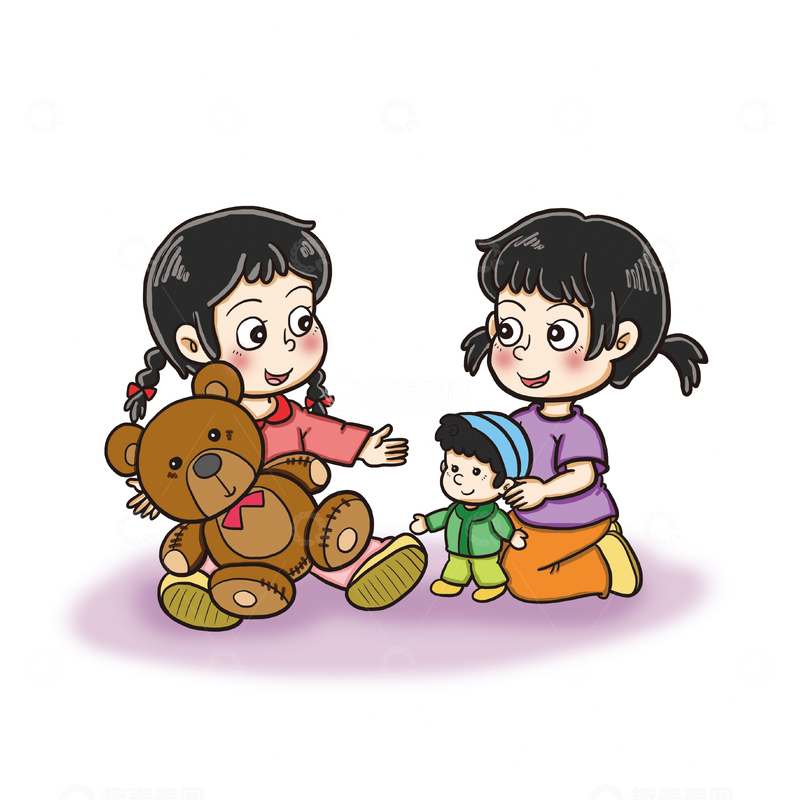 源文件下载【趣麦麦图】两个女孩在玩玩具