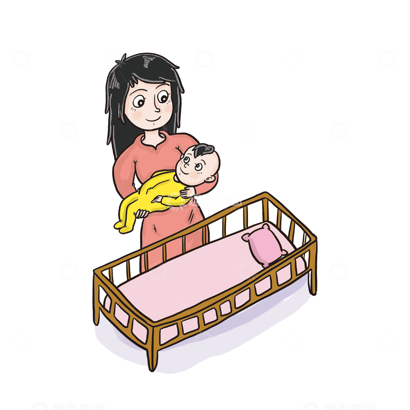 源文件下载【趣麦麦图】-妈妈抱着孩子去婴儿床