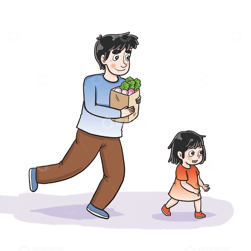 源文件下载【趣麦麦图】-小女孩和爸爸去购物