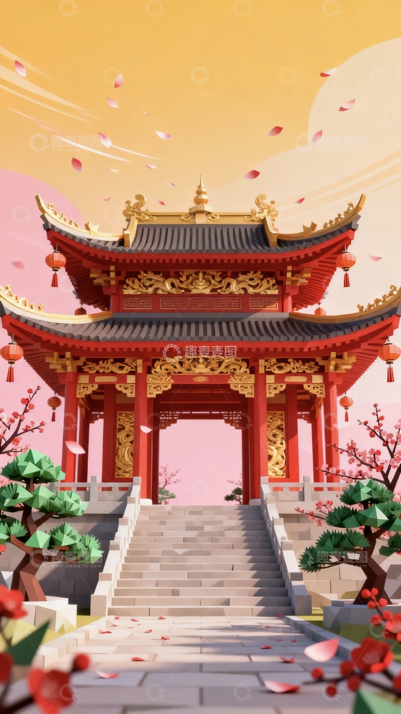 高清大图下载【趣麦麦图】国风国潮建筑背景壁纸4