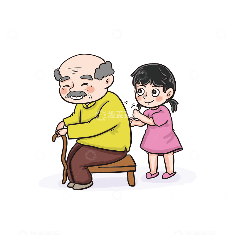 源文件下载【趣麦麦图】小女孩给爷爷捶背