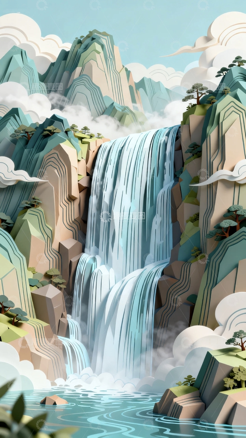 高清大图下载【趣麦麦图】国潮风格山水壁纸1