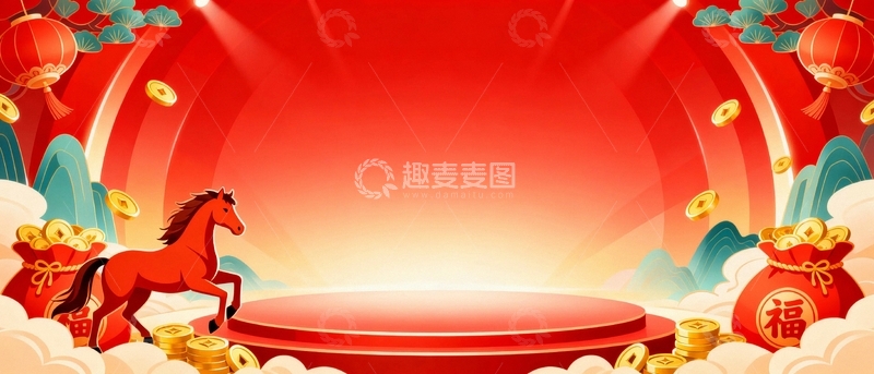 高清大图下载【趣麦麦图】马年新年节日背景