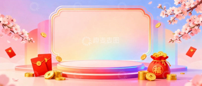 高清大图下载【趣麦麦图】春日烂漫桃花展台背景0202