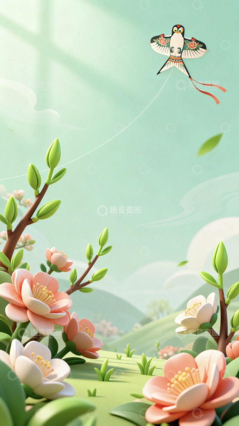 高清大图下载【趣麦麦图】3d国风立春背景4
