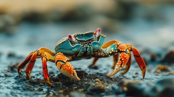 礁石上爬行的一只螃蟹