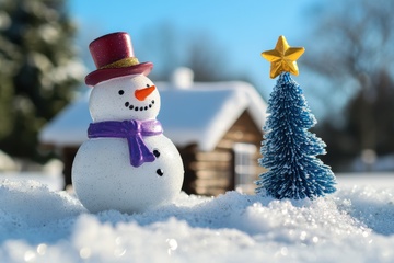 微景观雪地里的雪人和松树