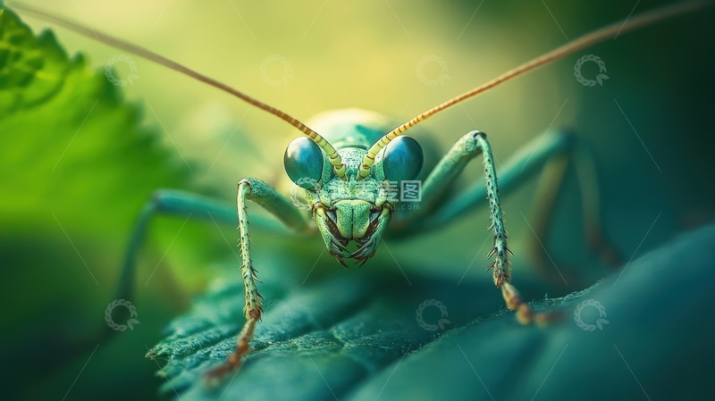 高清大图下载【趣麦麦图】树叶上的一只蚂蚱