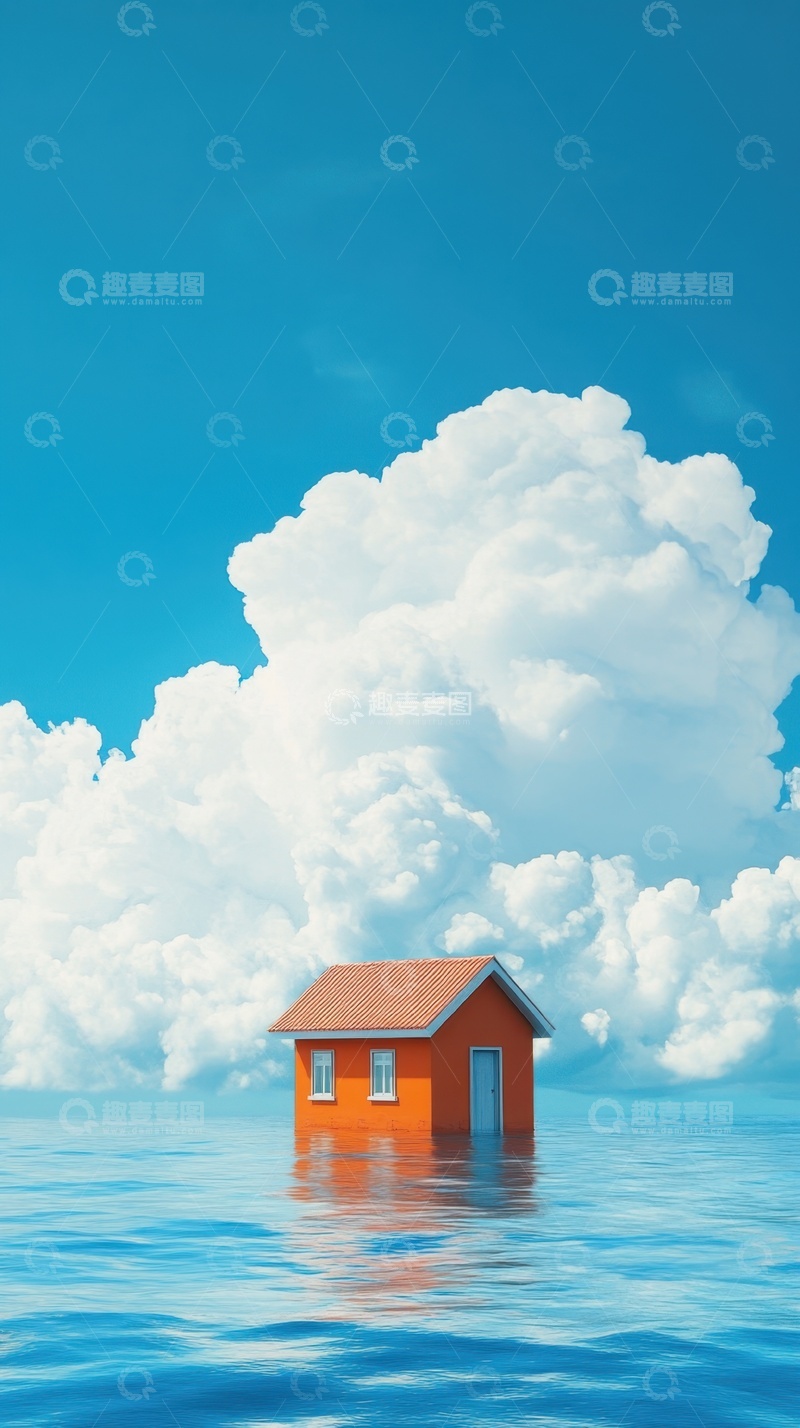 高清大图下载【趣麦麦图】大海上红色的小房子建筑