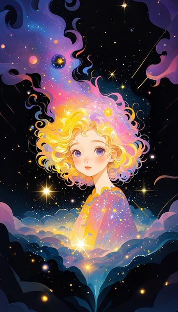 女孩星河宇宙抽象插画1