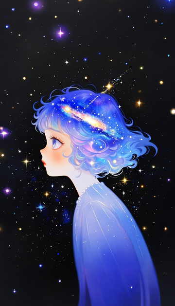 女孩星河宇宙抽象插画4