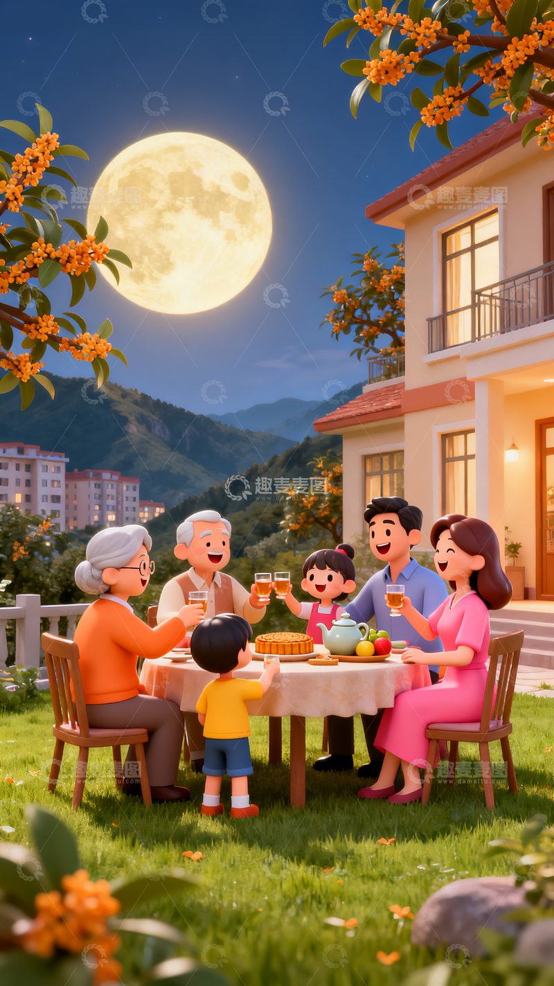 源文件下载【趣麦麦图】3d一家人团圆吃饭3