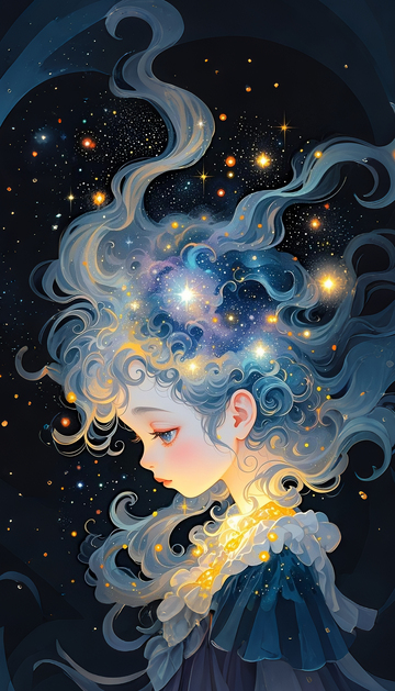 女孩星河宇宙抽象插画2