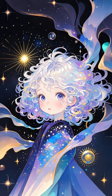 女孩星河宇宙抽象插画3