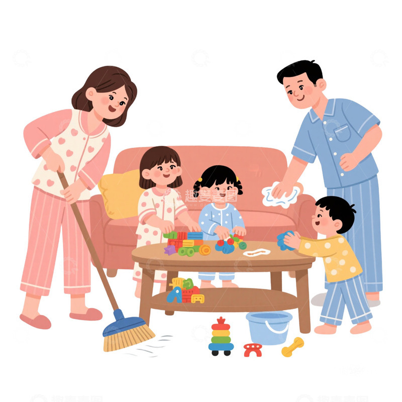 高清大图下载【趣麦麦图】一家人家务劳动免抠元素