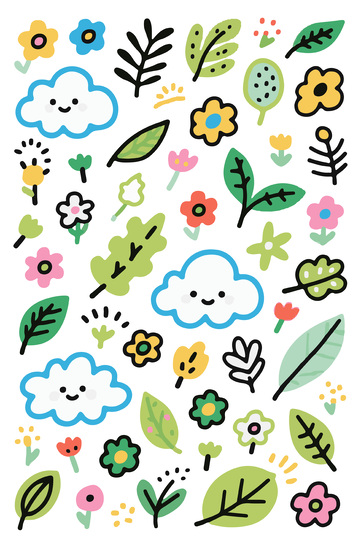 可爱植物云朵背景