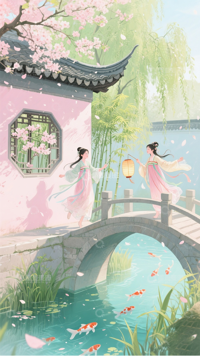 高清大图下载【趣麦麦图】清新园林仕女图2