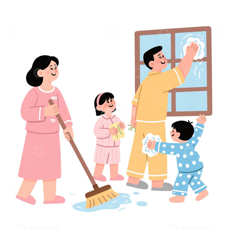 高清大图下载【趣麦麦图】一家人家务劳动免抠元素