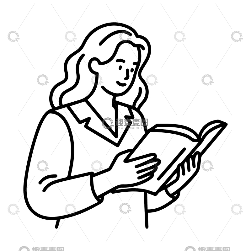 源文件下载【趣麦麦图】黑白线稿知性的女人