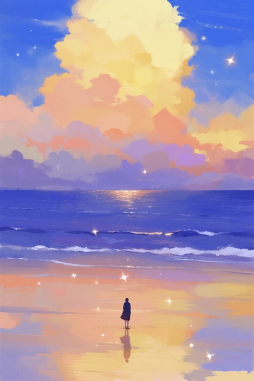 美丽海滩日落场景插画