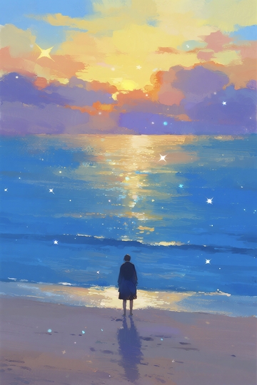 美丽晚霞下的大海插画