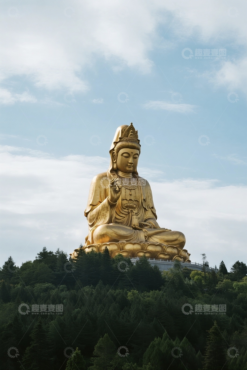 高清大图下载【趣麦麦图】蓝天下高山上的佛像高清摄影图