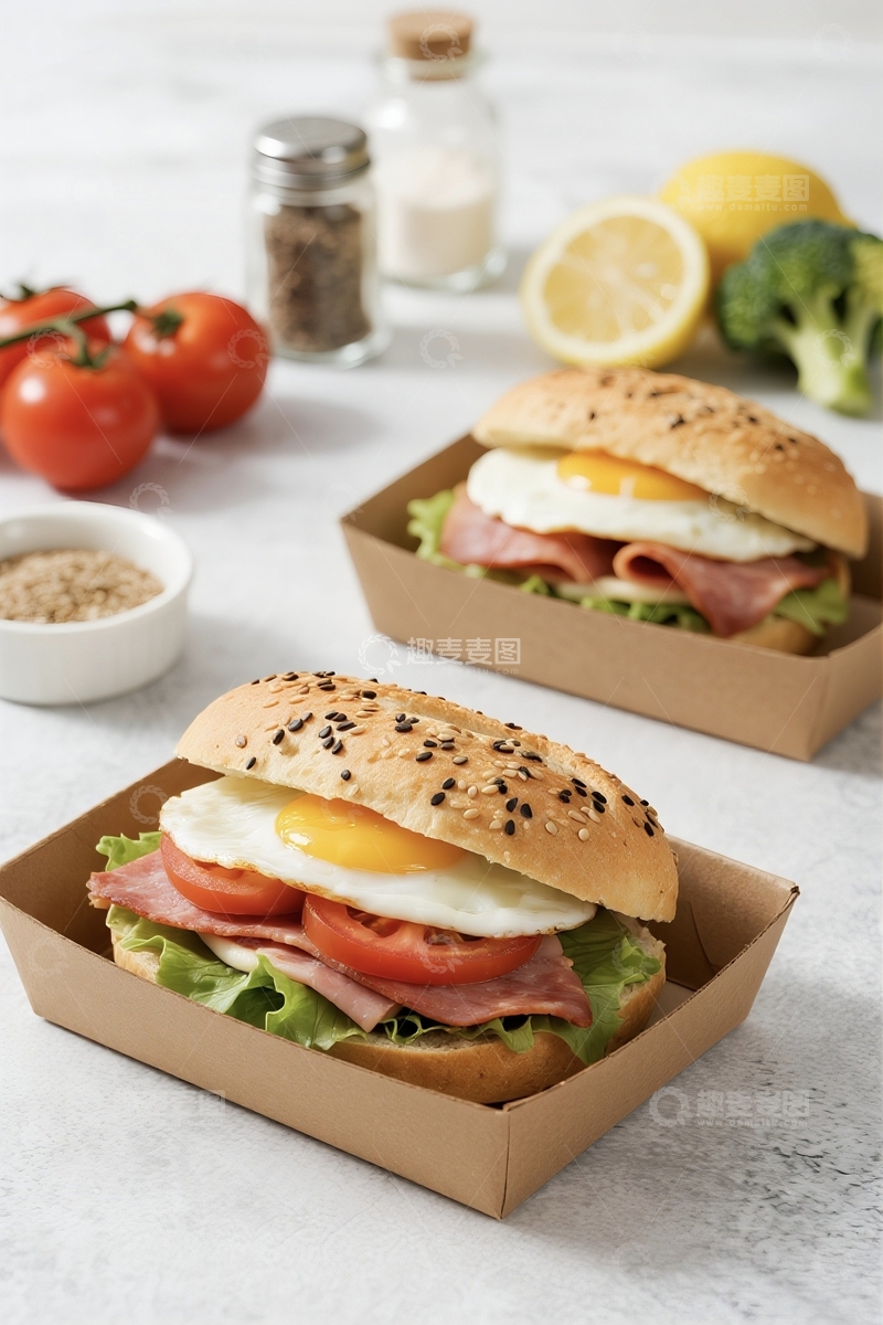 高清大图下载【趣麦麦图】美味减脂餐汉堡高清摄影图