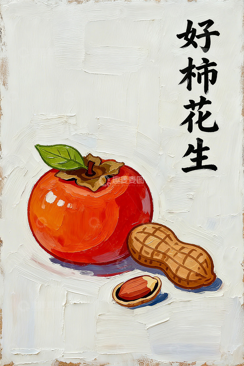 高清大图下载【趣麦麦图】油画好柿花生卡通图