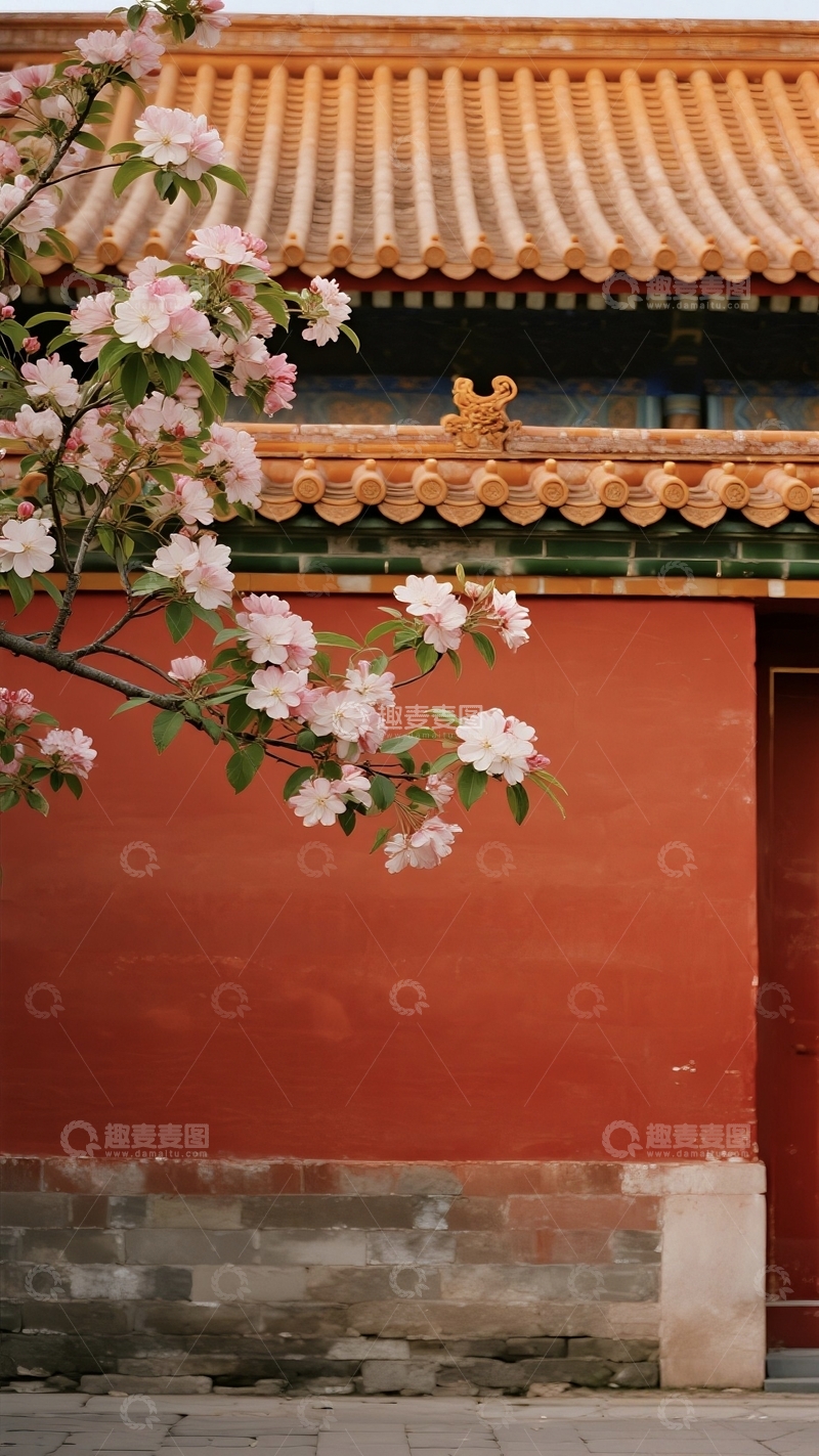 高清大图下载【趣麦麦图】古建筑与花朵摄影图