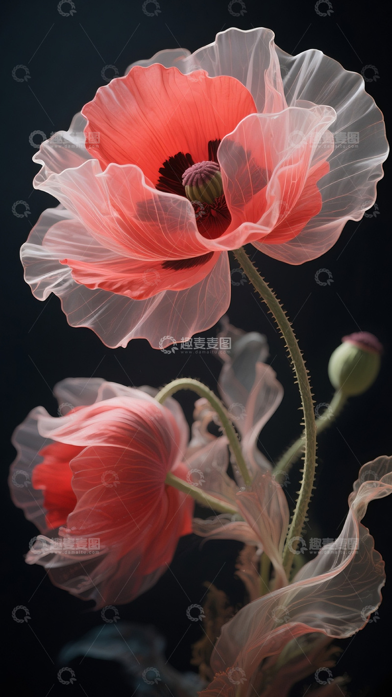 高清大图下载【趣麦麦图】红色莫兰迪轻薄罂粟3