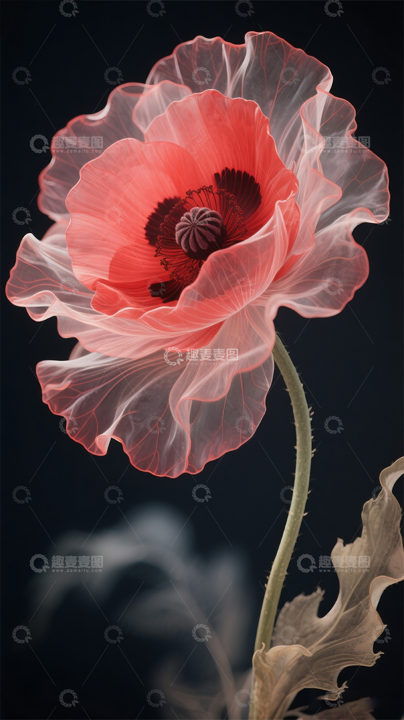 高清大图下载【趣麦麦图】红色莫兰迪轻薄罂粟1