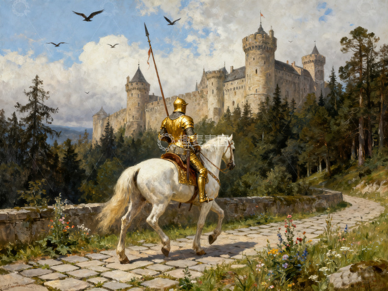 高清大图下载【趣麦麦图】骑士的城堡征途油画