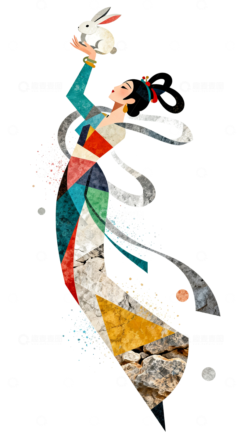 源文件下载【趣麦麦图】几何拼接彩色嫦娥