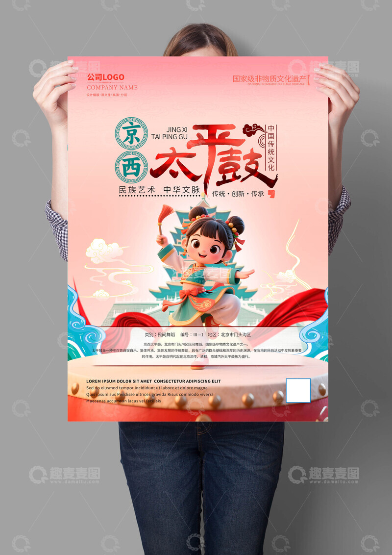 源文件下载【趣麦麦图】京西太平鼓非遗文化海报