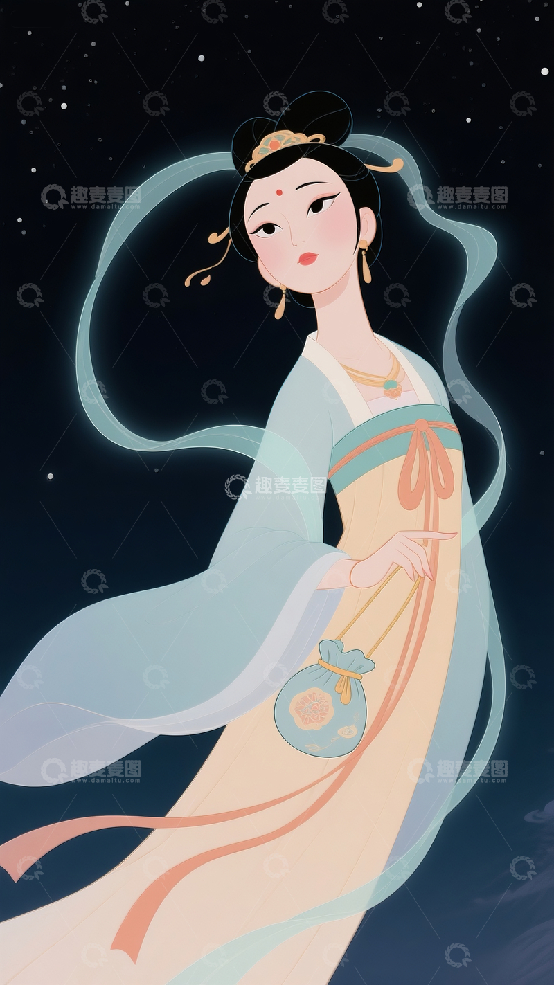 源文件下载【趣麦麦图】梦幻嫦娥插画4