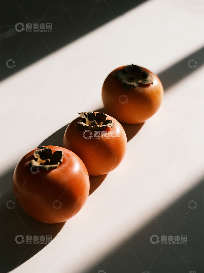 高清大图下载【趣麦麦图】木盘上的新鲜柿子