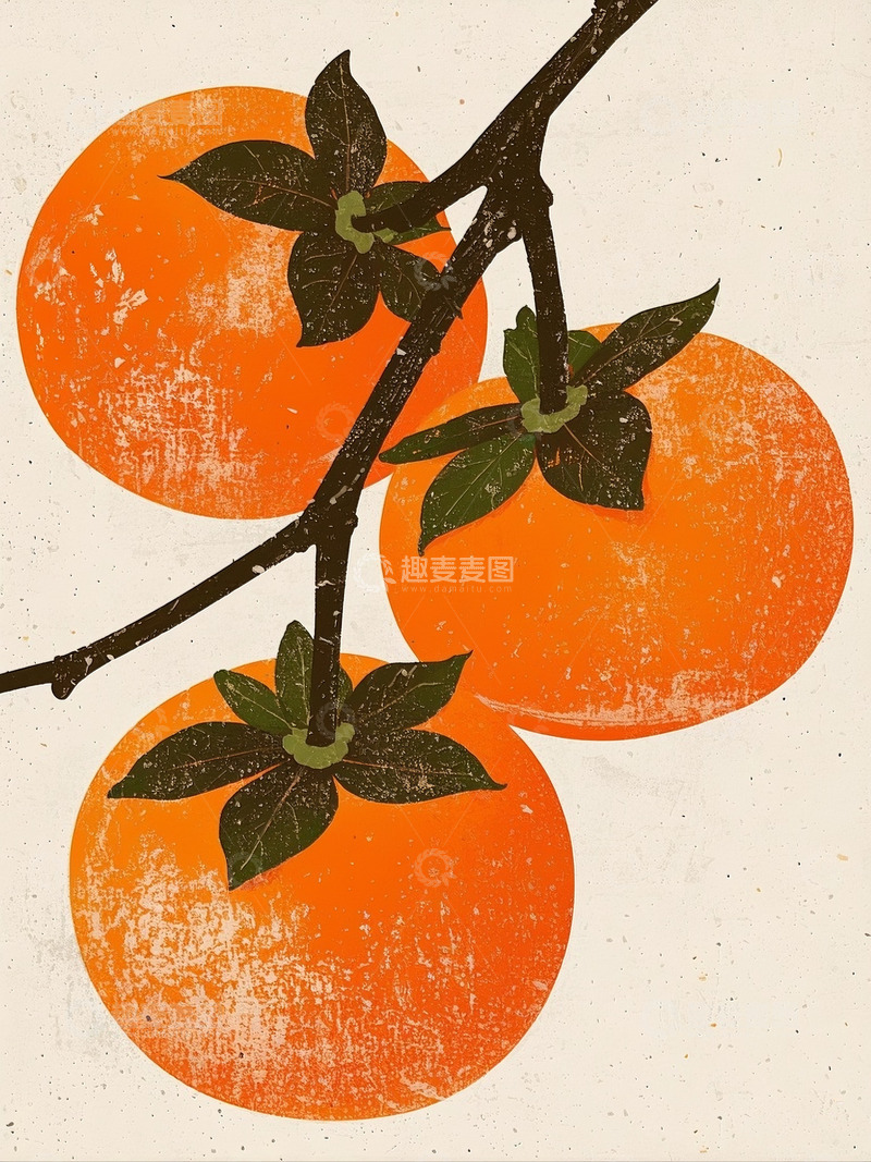 高清大图下载【趣麦麦图】枝头硕果累累的橙色柿子3