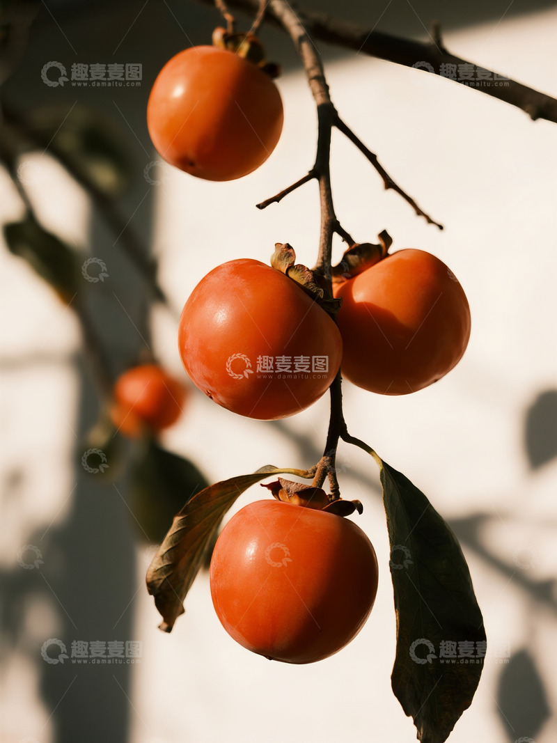 高清大图下载【趣麦麦图】枝头橙色柿子2