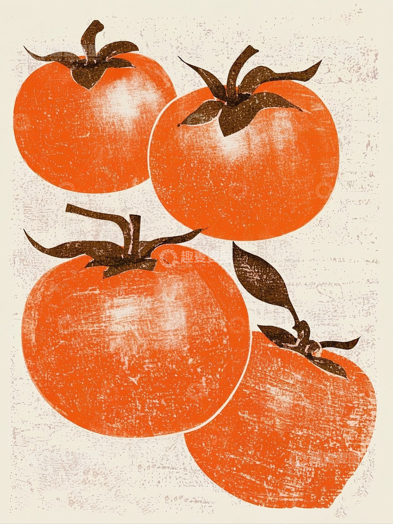 高清大图下载【趣麦麦图】枝头硕果累累的橙色柿子2