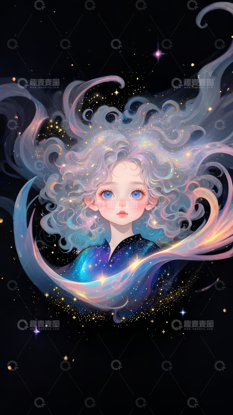 高清大图下载【趣麦麦图】星空梦幻女孩1
