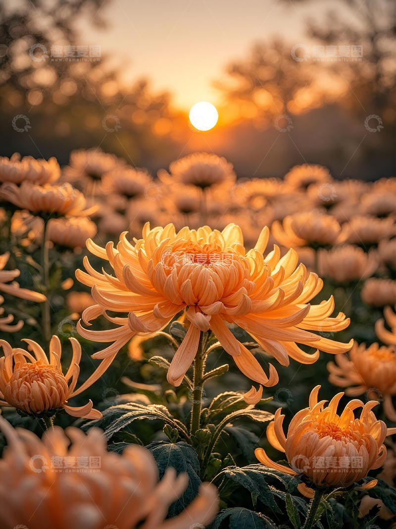 高清大图下载【趣麦麦图】秋日日落梦幻菊花花海摄影图高清文艺壁纸