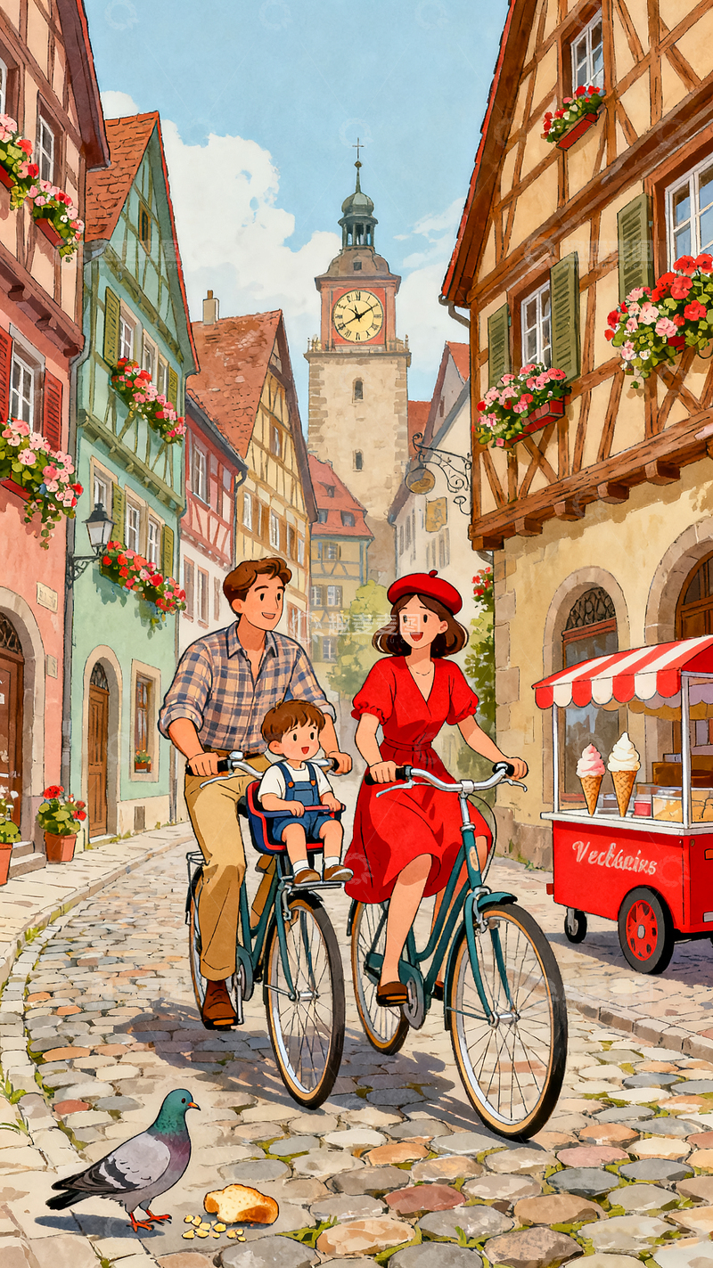 高清大图下载【趣麦麦图】假期节假日亲子户外出游旅游插画