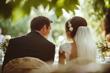 坐在一起的新婚夫妇