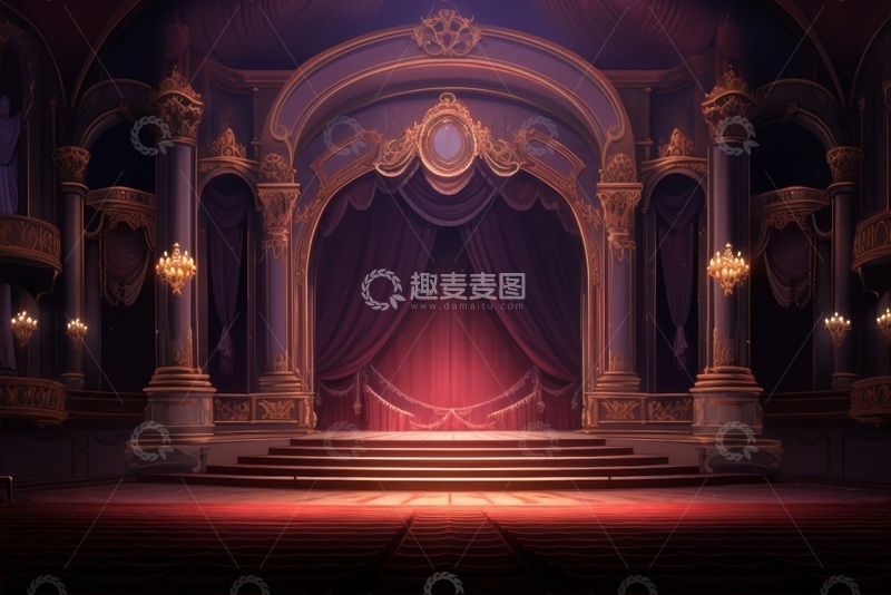 高清大图下载【趣麦麦图】手绘插画舞台简约背景
