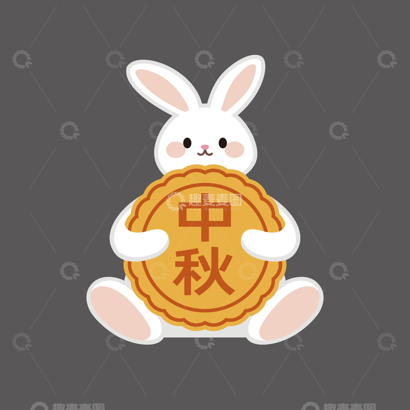 源文件下载【趣麦麦图】-中秋节月饼兔子矢量插画