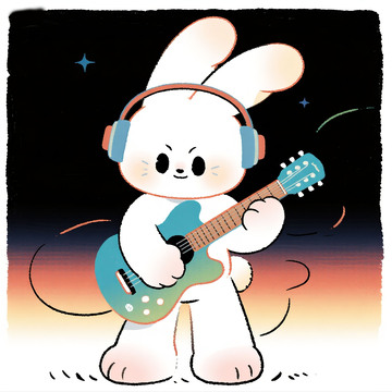 &ldquo;萌兔弹吉他&rdquo; 可爱插画