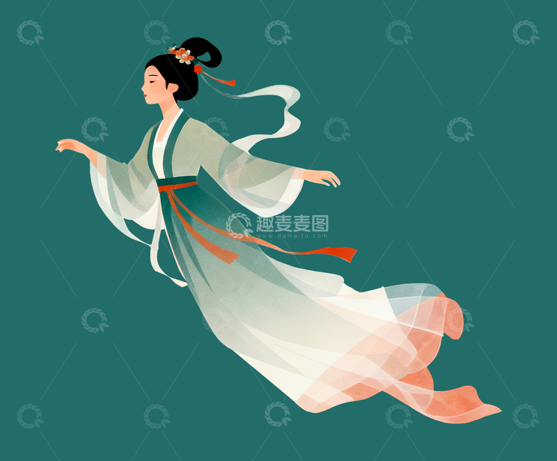 源文件下载【趣麦麦图】-扁平嫦娥奔月3