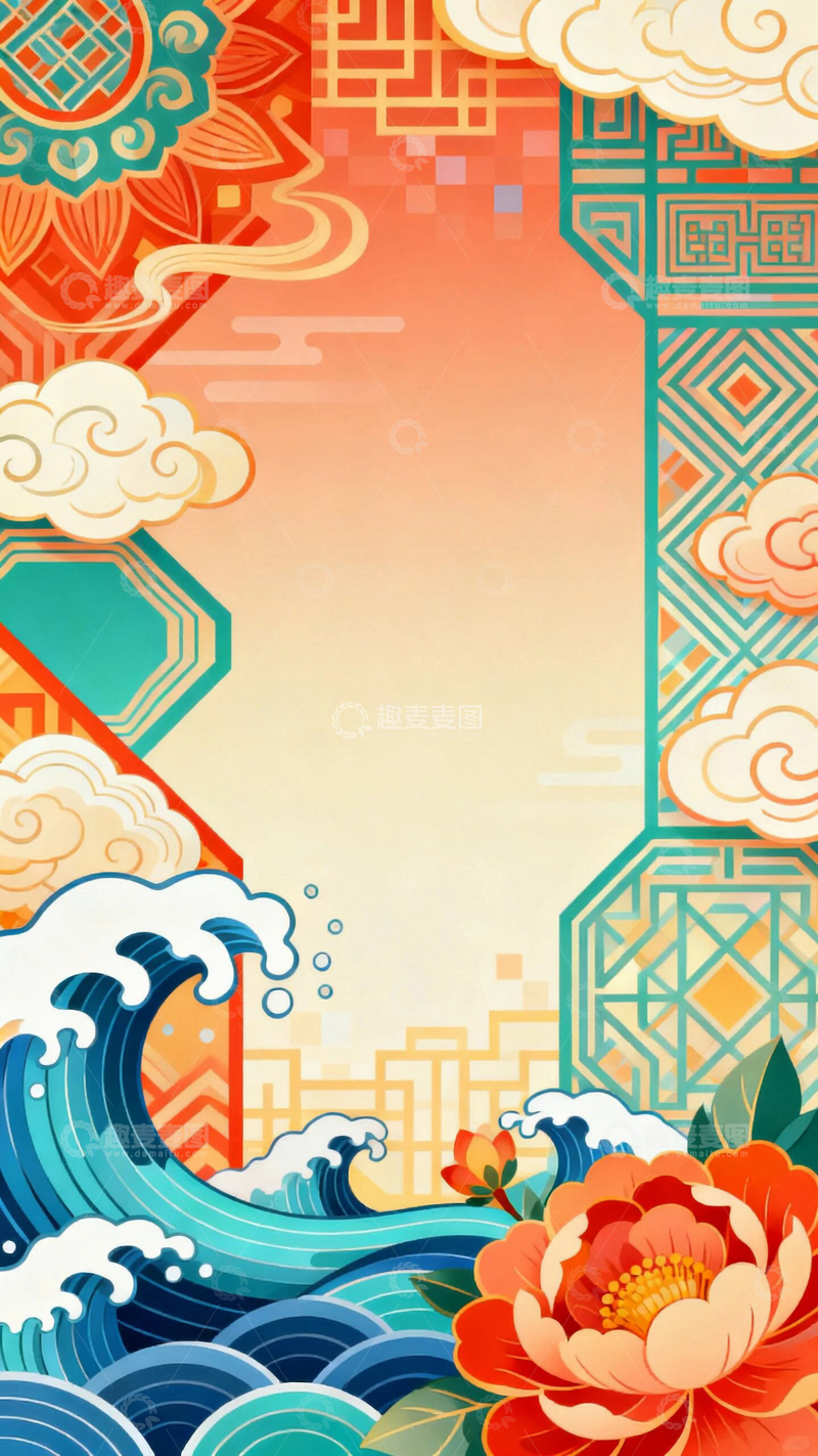 高清大图下载【趣麦麦图】国风国潮新年底图3