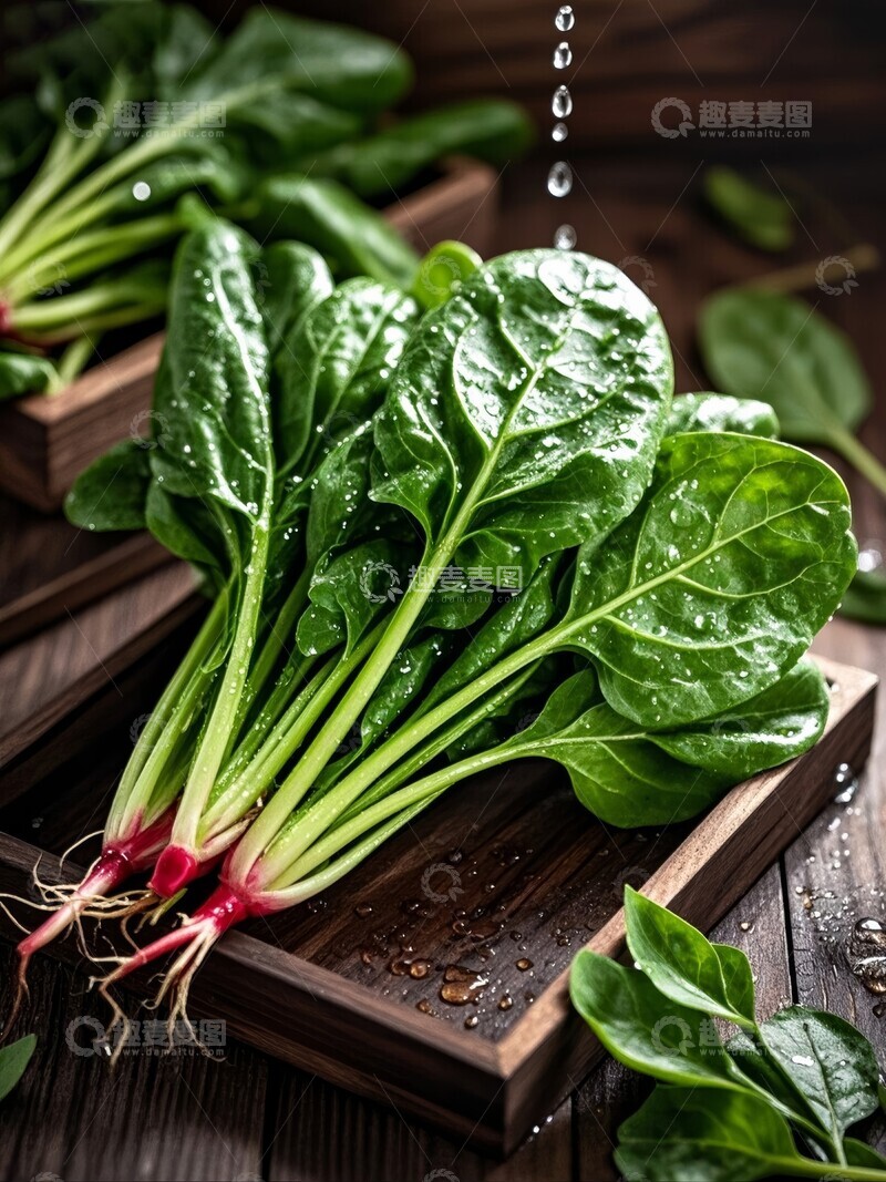 高清大图下载【趣麦麦图】新鲜菠菜食材置于桌上